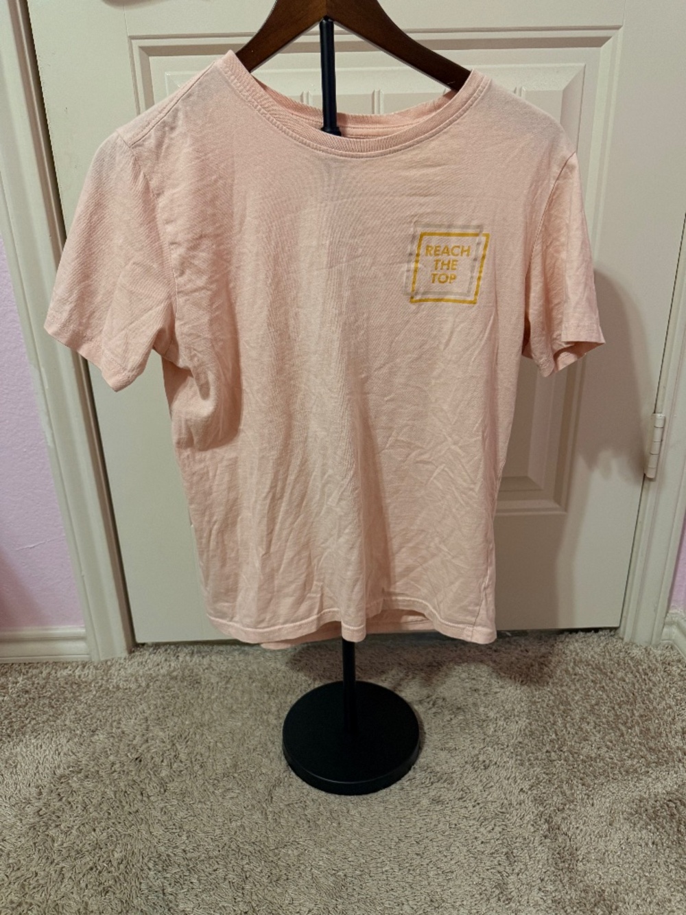 Dip t-shirt size small pink with  "reach the top" in gold writing.